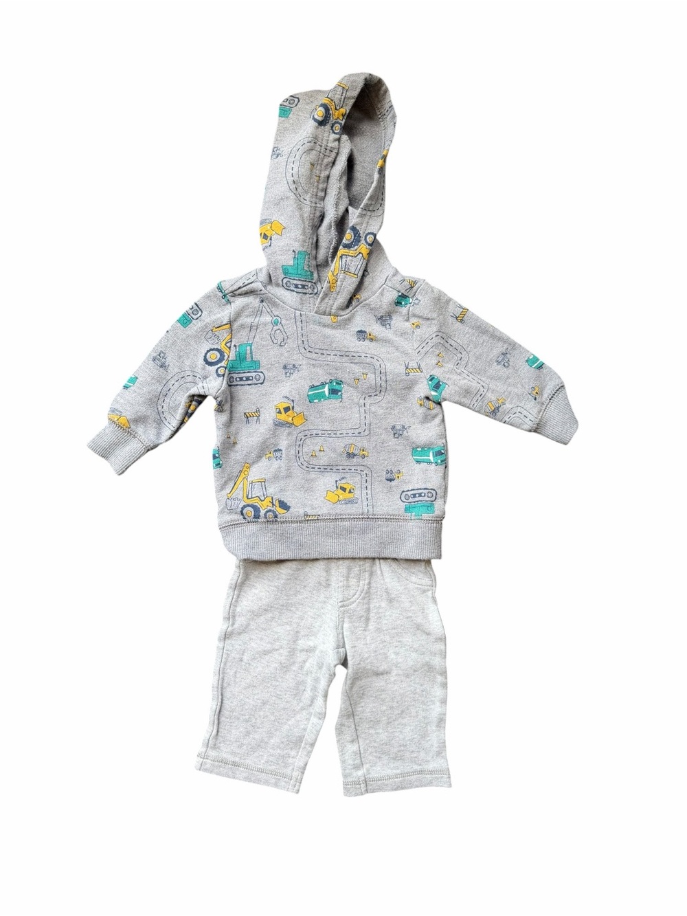 Carters Hoodie & Pants Set with Yellow and Teal Construction Print
